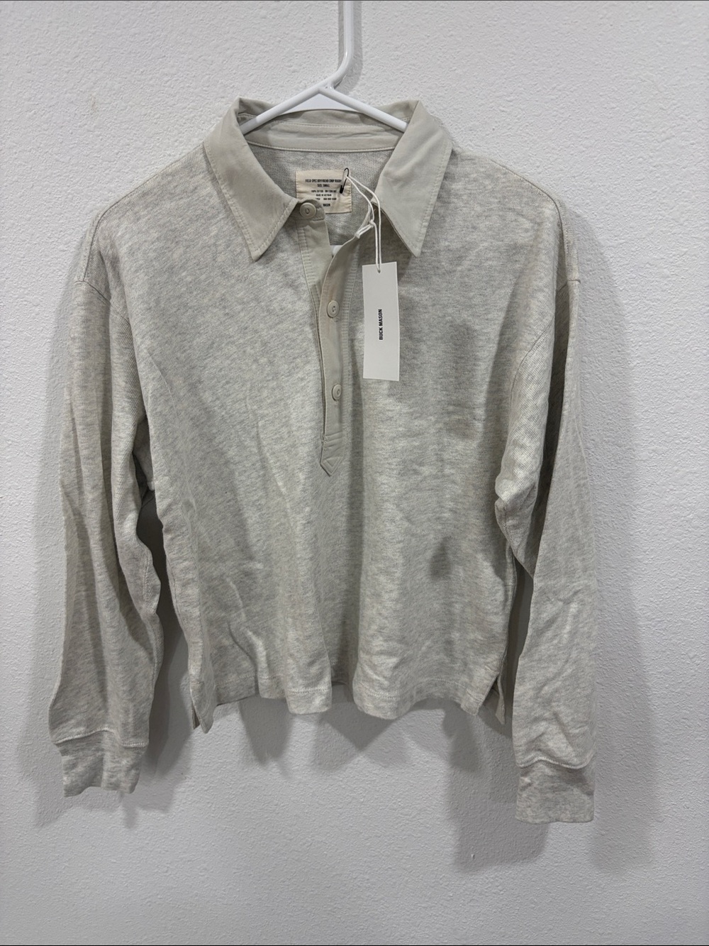 Buck Mason Women’s Small Heather Oat Boyfriend Crop Rugby Polo NWT $118